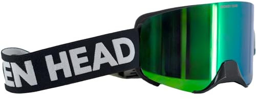 Broken Head Motocross Brille Struggler - MX Brille - Supermoto Goggle Mit Magnetischem Glas (Schwarz-Weiß, Grün Verspiegelt)