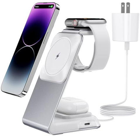 Wireless Charger, 4 in 1 Wireless Charging Station for Apple Watch Charger MagSafe Charger Stand for iPhone 15/14/13/12/Pro/Pro Max/Mini, for AirPods Pro/Pro Max/3/2/1 (30W Adapter Included)