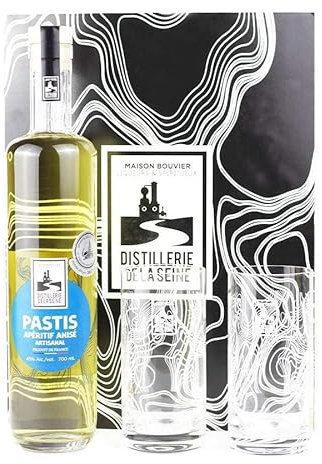 Coffret Pastis La distillerie de la Seine - 1 bouteille 70cl accompagnée de 2 verres - Produits-Normandie