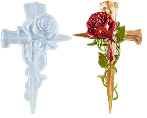 Cjeuxnr Kreuz-Silikonform, 3D-Kreuzharz-Formen, DIY, Epoxidharz, Gießen, Statuen, Formen für Harzguss, Handwerk, Heimdekoration (Rose)