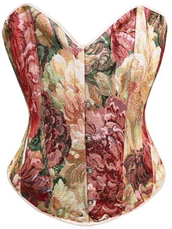 Bslingerie® Women Retro Vintage Victorian Animal Cat Print Bustier Renaissance Crop Top Tank Top Corset (XXL, Red Floral)