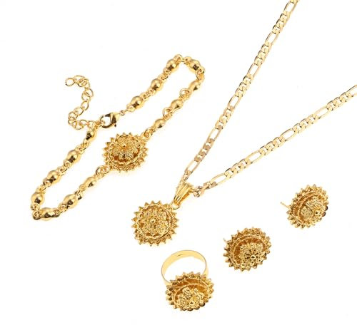 VALKEM Äthiopische Mode Habesha Schmuck Halskette Ohrringe Armband Ring Schmuck Sets Accessoires für äthiopische Frauen Hochzeit Jubiläum, Valentinstag, Weihnachten, Geburtstagsgeschenke