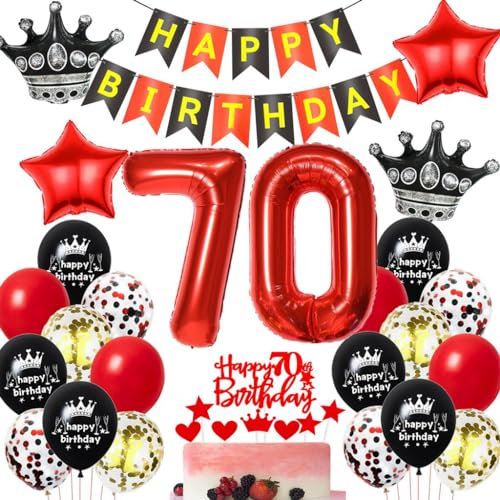 Schwarz Rot 70. Geburtstag Dekoration,Luftballons 70. Geburtstag Frau Rot Schwarz,Ballons 70 Jahre Geburtstagsdeko Mann Frau,70 Jahre Geburtstagsdeko Rot, Deko 70. Geburtstag Frauen Rot