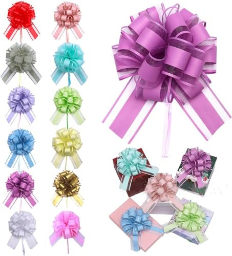 Große Geschenkschleife, 36 Stücks Bunt Geschenk Schleife mit Metallische Geschenkbänder, Gift Bows Large, Ziehschleife ø 18cm, Pull Bögen, Dekoschleifen für Verpacken Hochzeit Geburtstag Weihnachten