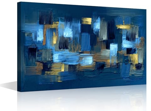 TISHIRON Blaue Leinwand-Wandkunst, Gemälde, abstrakte Textur, Wanddekoration für Wohnzimmer, Bilder, Druck auf Leinwand, goldener gerahmt, modernes Kunstwerk für Zuhause, Wand, Schlafzimmer,