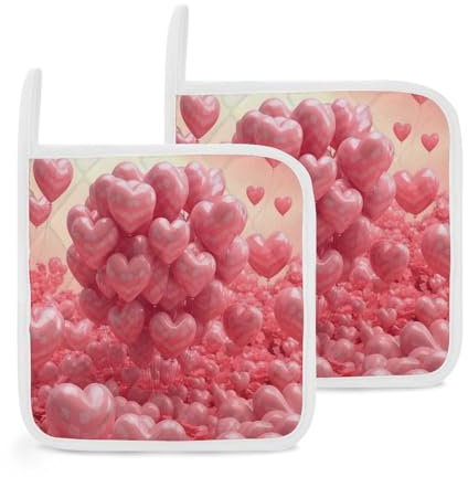 Set di 2 presine a forma di cuore resistenti per palloncini, per cucina, cucina, cottura al forno, grigliate