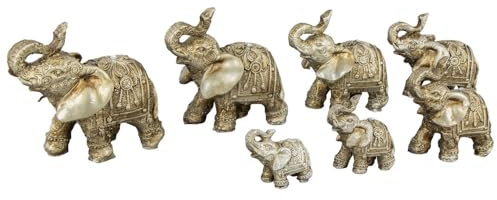 Compar Figuren Set 7 Elefanten aus Polyresin von 4 bis 10,3cm - Glückselefanten-Statuen - Lucky Elephant