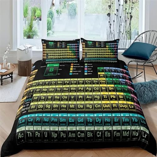 Rptidmv Bettwäsche 135x200 Tabelle der chemischen Elemente Bettwäsche-Set mit Reißverschluss Schließung (Kinder Jungs Mädchen), Weich Microfaser Bettbezüge + 2 Kopfkissenbezug 80x80 cm