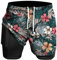 Herren Laufshorts 2 in 1 Shorts Gym Athletic Shorts Outdoor Marathon Workout Trainingsshorts Grüne Blume 2XL