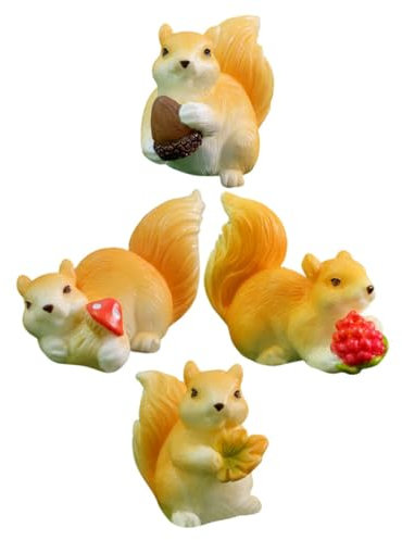 MOBUTOFU 4 Stücke Harz Eichhörnchen Skulptur Mini Eichhörnchen Figurine Set Tier Modell für Garten Decor