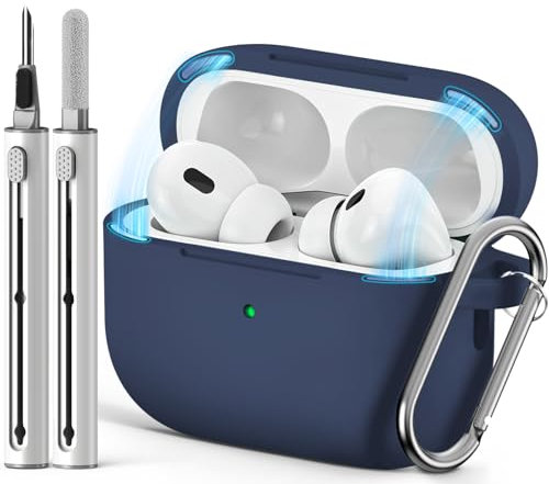Inesore Compatible with Airpods Pro Case Cover,Magnetic Lid Lock Silicone Protective Case for Apple Airpod Pro 2nd/1st Generation Case,with Keychain and Cleaner Pen(Navy Blue-M)