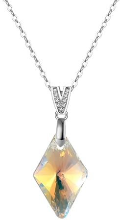 HeyMeili Collar de Plata de Ley 925 con Colgante Cristales de Austriacos Regalos de Cumpleaños para Mujeres y Chicas, Forma Rómbico