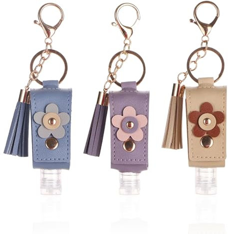Wshxjzyay Handdesinfektionsmittel-Schlüsselanhänger, 30 ml, nachfüllbar, tragbar, Leder, Reisegröße, leere Händedesinfektionsmittel-Flaschen für Toilettenartikel, Lotion, Flüssigseife, Shampoo (Blau,