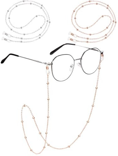 Brillenkette für Damen 2 Stücke Perlen Brillenband Schlüsselband Um den Hals Aufhänger Gesichtsmaske Riemenhalter für Mädchen Frauen Dekorativ Zubehör Roségold Silber