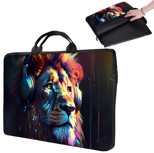 Laptop Sleeve 16 inch,17 Laptop Sleeve with Handle,Compatible for MacBook pro/HP/Lenovo/Dell 16-17 inch,Paded Computer Sleeve Laptop Carrying Case Bag for Men Women-Lion with Head Set