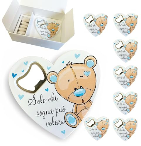 Regalami.shop set 8 bomboniere apribottiglia Battesimo Bimbo con scatola, confetti, nastro, e bigliettino personalizzato (10)