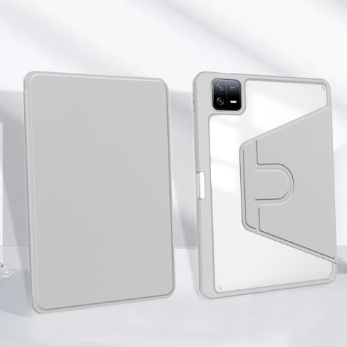 A-BEAUTY Coque Rotative Compatible avec Xiaomi Redmi Pad SE 11 Pouces 2023, Rotation à 360° Support Étui Housse Protection Dos Transparent Antichoc, Réveil/Sommeil Auto, Gris