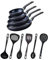 Fackelmann 9432050 Pfannen-Set, 4-teilig, Antihaftbeschichtung, Keramikbeschichtung, 6 Utensilien, PFAS-freie Pfanne, Allherdpfanne, Induktion, Aluminium, RPET, Schwarz, Grün, 16 20 24 und 28 cm