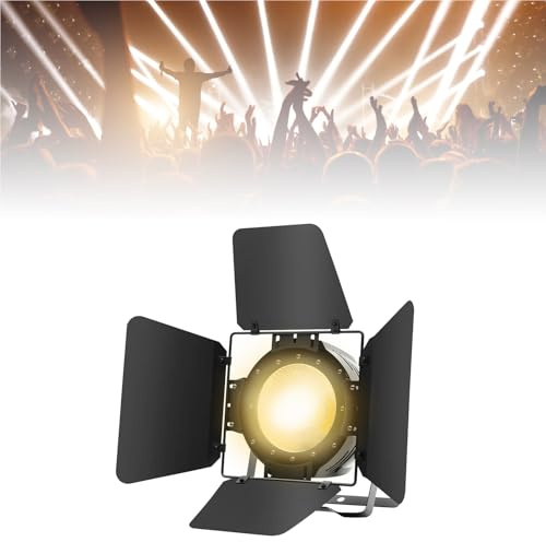 Bühnenlicht 200W, IP20 COB LED Par Licht, 2-in-1 Warmweiß & Weiß, Bühnenbeleuchtung mit 4 Scheunentüren, Par Lichter für Kirche Disco Hochzeit Bar Party Theater
