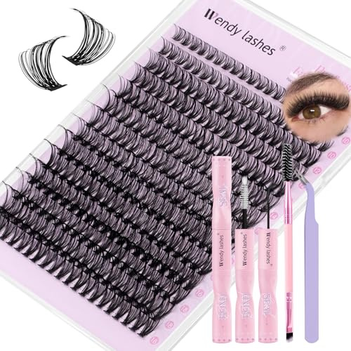 WENDY LASHES Wimpern Extensions Set 50D Cluster | Natürliche Wimpern C Curl Lash Cluster 10-18mm Wiederverwendbare Wimpernverlängerung Kit DIY Lashes Extension