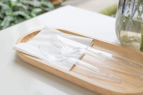 Wiederverwendbares 300-teiliges Besteck Set – Spülmaschinenfestes Partybesteck für Geburtstag, Feier, Picknick – Schwarz/Weiß/Transparent (Transparent)