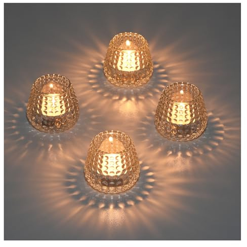 YoHyien 4er Set Glas Teelichthalter, Klare Teelichtgläser für Tischdeko, Teelichter Glas Klein, Votivkerzenhalter für Weihnachten, Hochzeit und Heimdekoration (Polka-Dot)