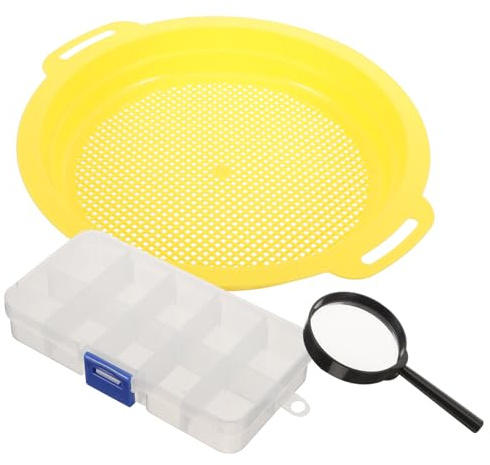 Vaguelly Handheld Gold Panning Sieve Pan with Magnifier Plastic Mesh Filter for Riverbed Prospecting and Mining Enthusiasts Portable Gravity Concentration Tool