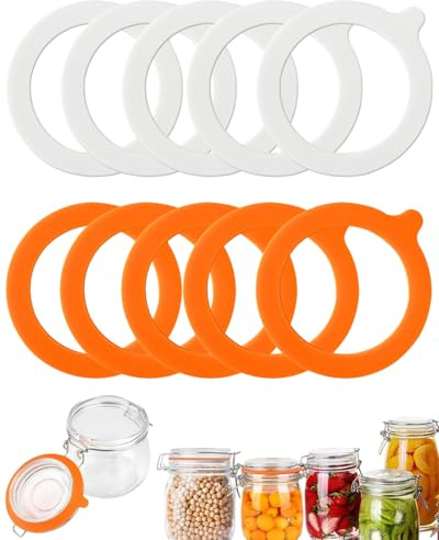 SCJJZ 10 Pcs Anillos de Goma, Juntas de Silicona Repuesto, Juntas de Goma Para Tarros de Vidrio, Anillos de Sellado para tarros de boca ancha normales, tapas de cristal, Blanco/Naranja, 95 X 70 mm