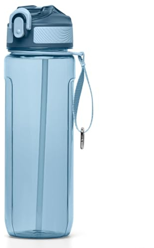 ANGVOOL Sports Water Bottle with Straw, Leak Proof BPA Free Clear Plastic Drink Bottle for Gym, Travel, School, Kids Boys Girls Adults (Blue, 800ml)