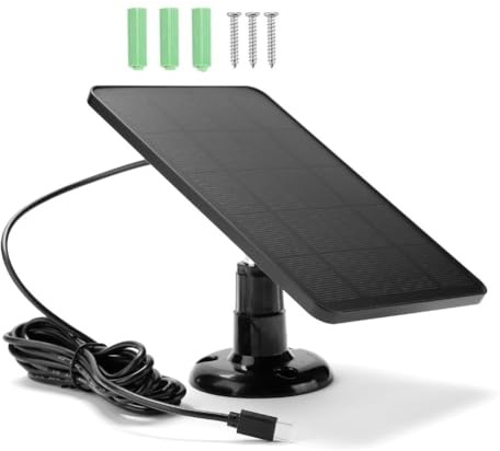 Aundhegrtt Panel Solar 3W 6V Cargador Solar IP66 A Prueba de Agua Puerto Tipo-C para Cámara de Seguridad Exterior Dispositivos de Bajo Consumo con Cable de 2m Negro
