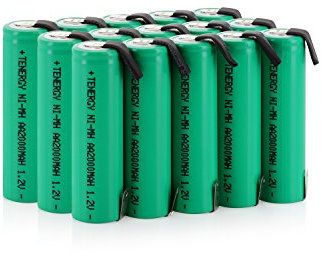 Combo: 20 pcs Tenergy AA 2000mAh NiMH Rechargeable Battery Flat Top with Tabs for Shavers, Trimmers, Razors, and More