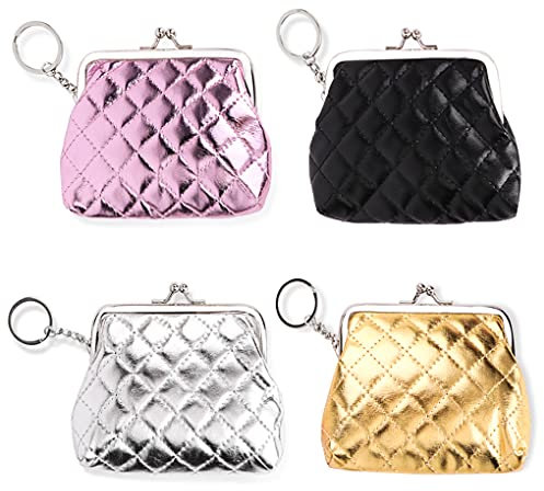 Oyachic 4 Pièces Quilted Porte Monnaie Cuir Coin Purse Femme Portefeuille avec Fermoir Clic Clac Retro Bourse Pochette Maquillage pour Carte