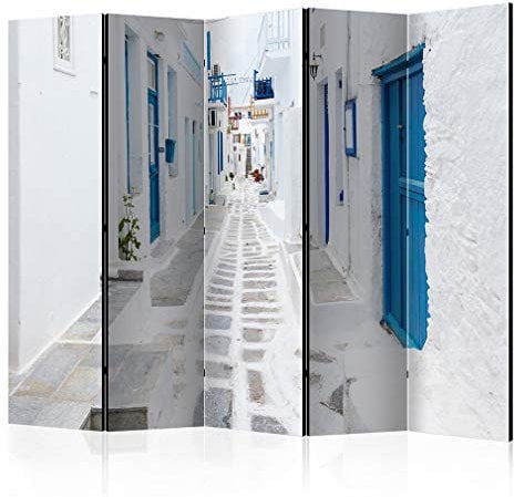 decomonkey Paravent Raumteiler Innen Stadt 225x172 cm 5 Teilig Beidseitig Room Divider Wall Raumteiler Stehend Trennwand Sichtschutz Spanische Wand Sichtschutzwand Wohnzimmer Holz Griechenland