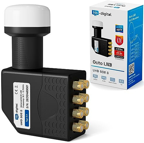 hb-digital Octo LNB (Test SEHR GUT *) LNC Kopf für 8 Teilnehmer Direkt LTE Protected Satelliten Digital Sat Full HD TV 3D 4K UHD Kontakte vergoldet Wetterschutz Schwarz Black