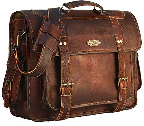 HULSH Leather Laptop Bags for Men Full Grain Leather Messenger Bag Leather Briefcase Computer Satchel Crossbody Shoulder Bag (Large)
