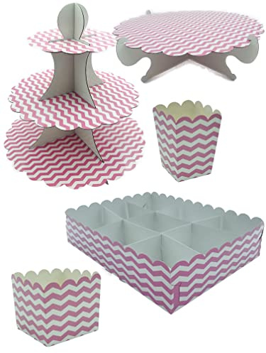 Kadisa Kit Completo Mesa Dulce para Celebraciones, Cumpleaños, Bodas, Comuniones, Fiestas, Candy Bar (Rayas Rosa Pastel)