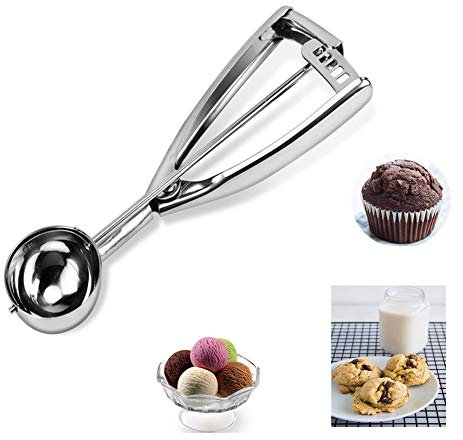 AngJi Stainless Steel Medium Cookie Scoop, 1.5 Tablespoon, Durable, Ergonomic Trigger System