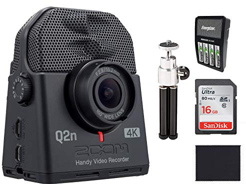 Zoom Q2n-4K Handlicher Videorekorder, 16 GB SD-Karte, Stativ, wiederaufladbare Akkus und Reinigungstuch