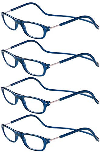 TBOC Pack: Lesebrille Lesehilfe für Herren Damen - [Pack 4 Einheiten] Dioptrien +3.00 Blau Fassung Stärke PC Handy Faltbar Frau Mann Magnetverschluss Clip Alterssichtigkeit Presbyopie