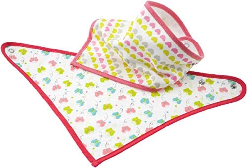 Bieco 38013201 Baby Dreieckstuch 2er Set Schmetterling und Herzen, Sabbertuch, Sabberlatz für Zahnendes Baby, Bandana für Babys und Kleinkinder ab 0M+, mehrfarbig, 30 g