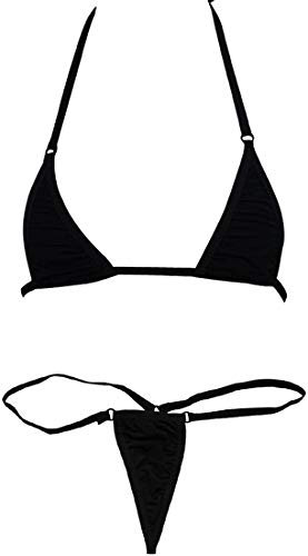 Czizi Women Micro G-String Bikini 2 Piece Sliding Top Thong Small Bra (Black)