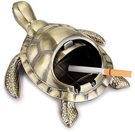 BSTKEY Vintage Winddichter Aschenbecher mit Deckel – Metall Retro Schildkröte Modellierung Tischaschenbecher Zigarre Aschenbecher für den Außen- und Innenbereich (Grüne Bronze)