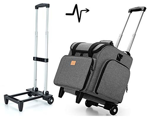 Luxja Overlocker Abnehmbar Trolley, Coverlock Nähmaschinentrolley mit Abnehmbarer Unterlage, Overlock-Nähmaschinentasche (Nur Eine Leere Tasche Enthalten), Grau