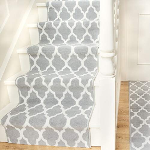 Modern Grey Geometric Trellis Stair Carpet Cream Cheap Durable Stair Runner Rug Custom Length Width - Sold and Priced Per Foot 2' x 5'