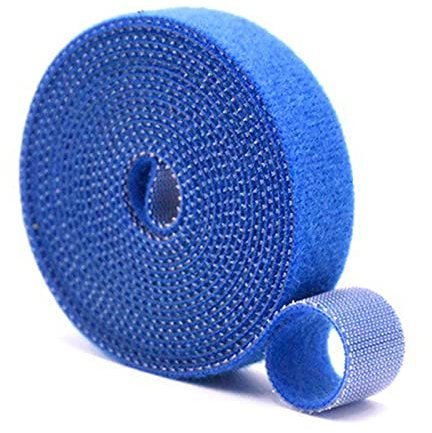 5m Fastening Tape Hook and Loop Straps Cable Ties for Cable Management, 1cm Wide, Blue
