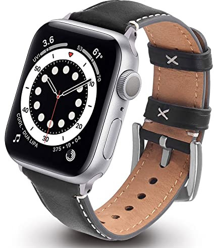 GerbGorb Cinturino in Pelle per Apple Watch 45mm 44mm 49mm 42mm, YOLA Cinturini Compatibile con iWatch Serie 8/7/6/5/4/3/2/1, Apple Watch SE/SE 2/ Ultra, Nero+Fibbia Argento