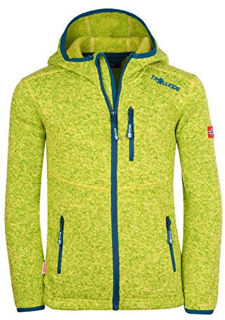 Trollkids Jondalen XT Kapuzen Fleecejacke, Limegelb/Petrolblau, Größe 164