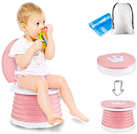 Toilettensitz kinder, klappbarer Toilettenstuhl für Babytraining Indoor Outdoor Travel Töpfchen mit Reisetasche (pink)