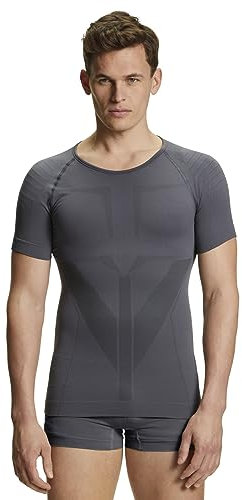 FALKE Herren Baselayer-Shirt Warm Round Neck M S/s Ts Funktionsmaterial schnelltrocknend 1 Stück, Schwarz Concrete 3717-O, S
