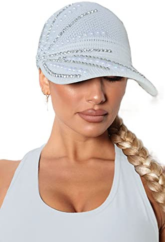 RITUMO Nieten Strass Kristalle Pferdeschwanz Hüte Bling Mesh Baseball Cap Modische Open Top Sonnenblenden Hut für Frauen, weiß 2, Einheitsgröße